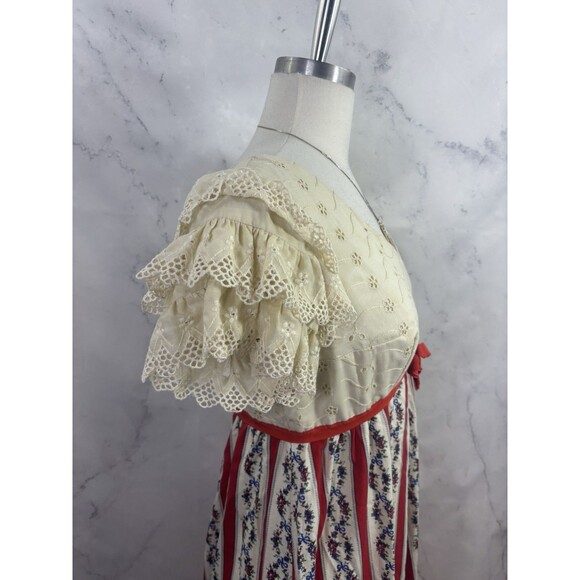 Vtg 70s Princess Kaiulani Hawaiian Maxi Floral Dress M Short Puff Sleeves Eyelet - Picture 13 of 16